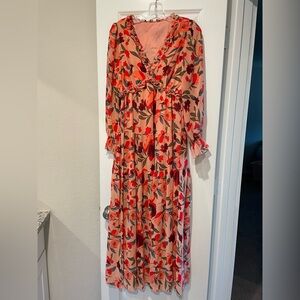 Floral V-Neck Long Sleeve Dress